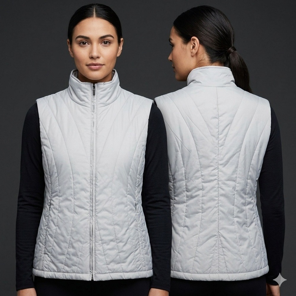 Anthony Richards Vest Womens  1X Quilted Puffer Vest Light Grey Mock Neck Zip Up